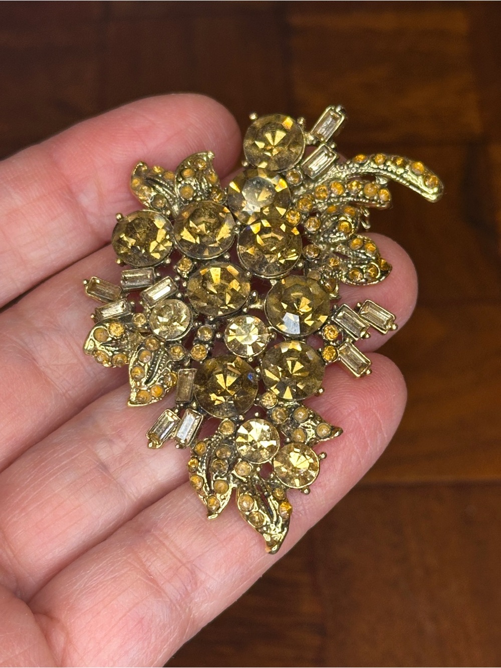 Gold Crystal Floral Brooch - Yellow Gold Sparkle